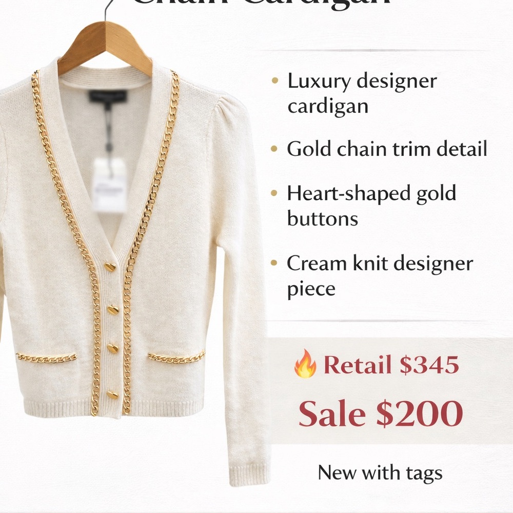 Generation Love Cream Cardigan with Gold Chain Trim